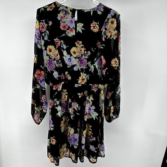 Wayf Dolman Long Sleeve Mini Dress Floral Cocktail Elastic Waist Black S NWOT - Picture 6 of 6